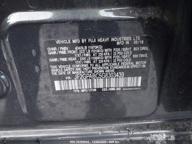 2016 SUBARU CROSSTREK PREMIUM VIN: JF2GPABC5G8303439