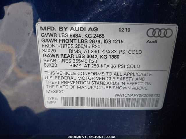 WA1CNAFY0K2059732 Audi Q5 45 Premium