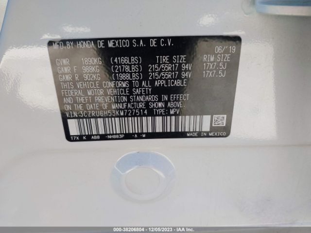 3CZRU6H53KM727514 Honda HR-V EX
