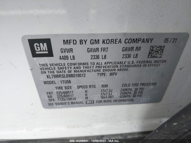 Chevrolet Trailblazer Awd Lt 2022 KL79MRSL0NB010012 Image 9