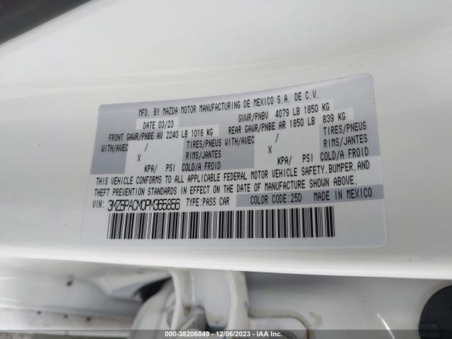 2023 MAZDA MAZDA3 2.5 S PREFERRED VIN: 3MZBPACM0PM365856