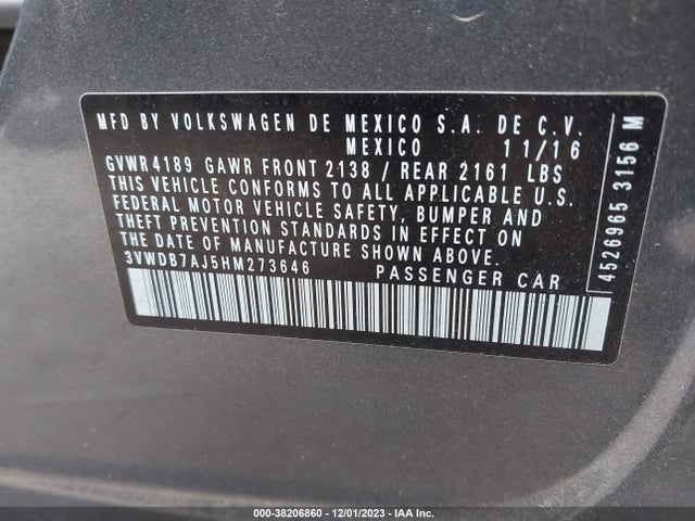 3VWDB7AJ5HM273646 Volkswagen Jetta 1.4t Se