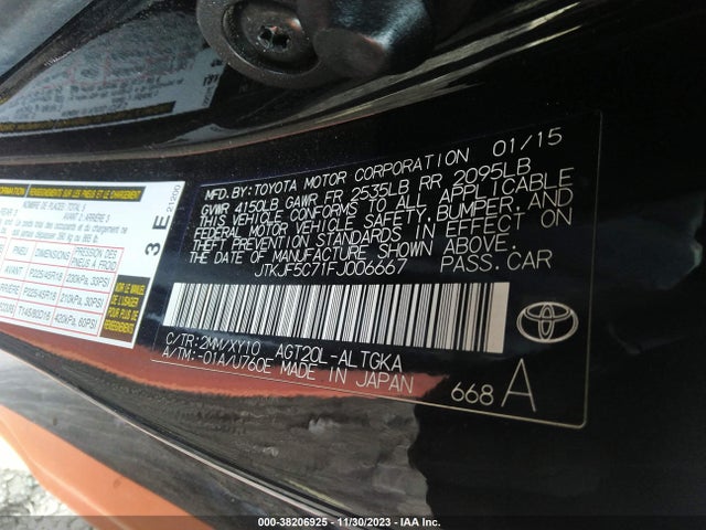 2015 SCION TC RELEASE SERIES 9.0 VIN: JTKJF5C71FJ006667