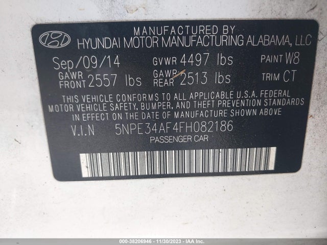 2015 HYUNDAI SONATA SPORT VIN: 5NPE34AF4FH082186
