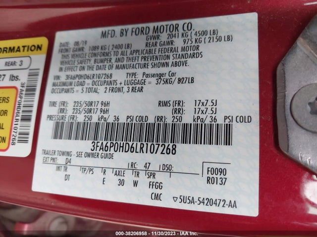 Ford FUSION SE 2020 3FA6P0HD6LR107268 Image 9