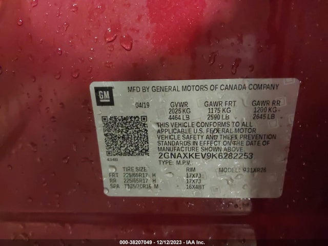 Chevrolet EQUINOX LT 2019 2GNAXKEV9K6282253 Image 9