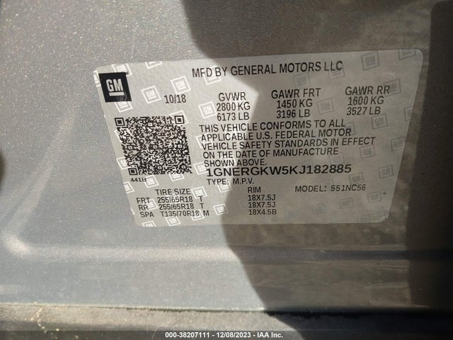 Chevrolet Traverse 1lt 2019 1GNERGKW5KJ182885 Image 9