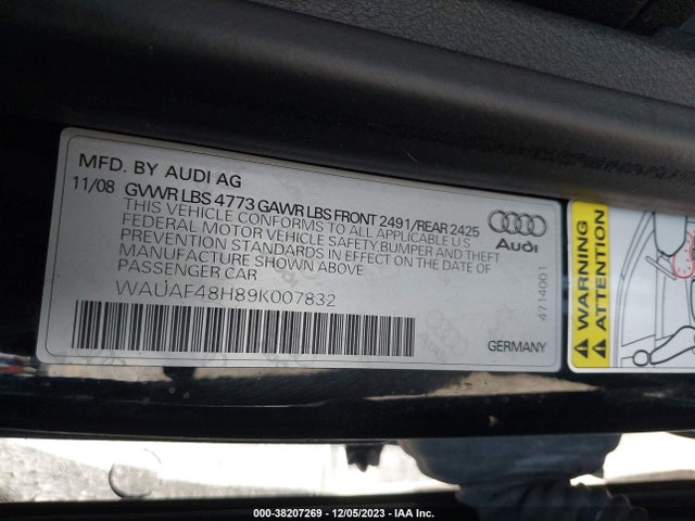 2009 AUDI A4 WAUAF48H89K007832 Photo 8
