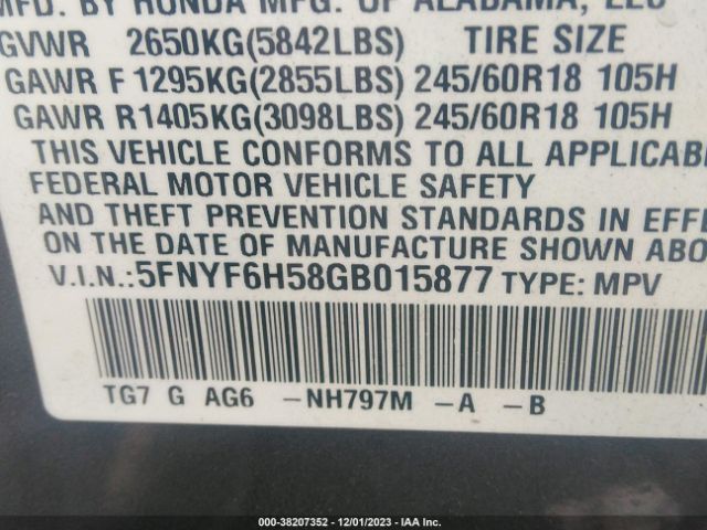 5FNYF6H58GB015877 Honda Pilot Ex-l