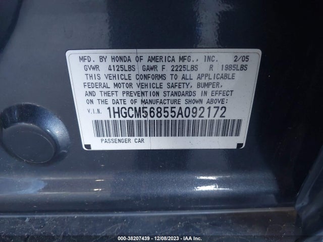 2005 HONDA ACCORD 2.4 EX VIN: 1HGCM56855A092172