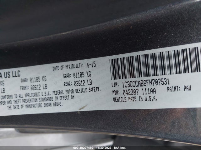 2015 Chrysler 200 Limited მანქანა იყიდება აუქციონზე, vin: 1C3CCCAB6FN707531, აუქციონის ნომერი: 38207480