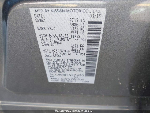 Aukcja sprzedaży 2015 Infiniti Qx60, vin: 5N1AL0MN8FC522492, numer aukcji: 38207496