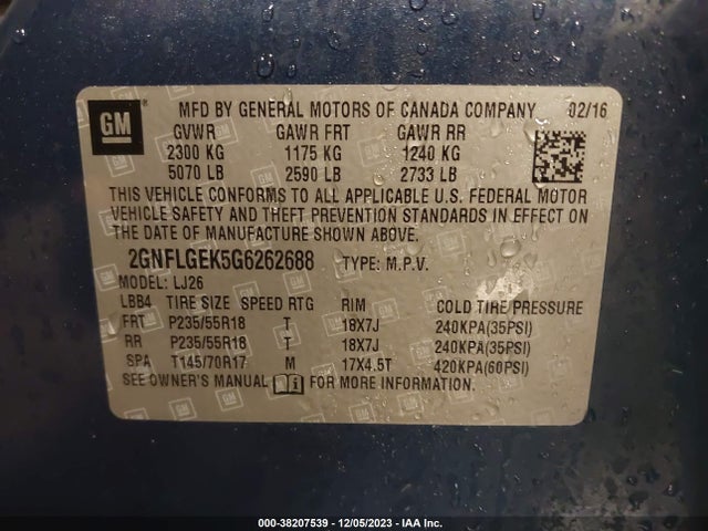 Chevrolet Equinox Ltz 2016 2GNFLGEK5G6262688 Image 9