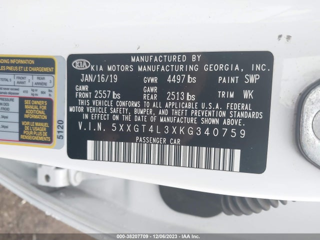 KIA Optima Lx 2019 5XXGT4L3XKG340759 Image 9