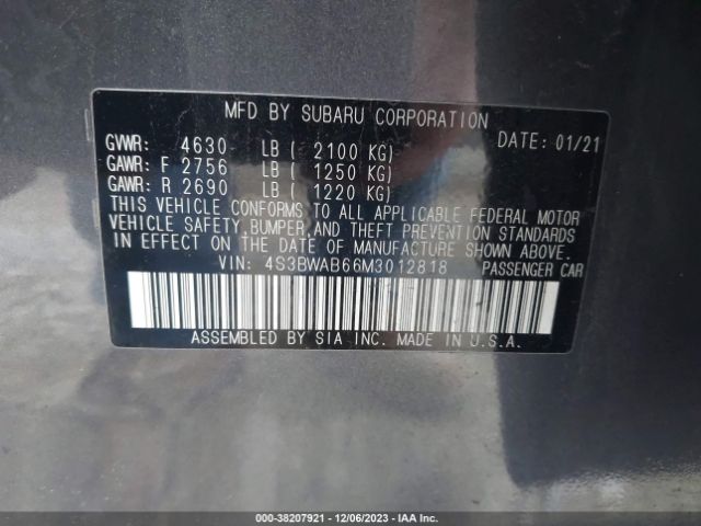 2021 SUBARU LEGACY 4S3BWAB66M3012818 Photo 8