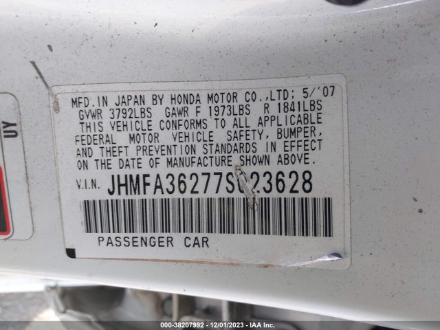 2007 HONDA CIVIC HYBRID VIN: JHMFA36277S023628