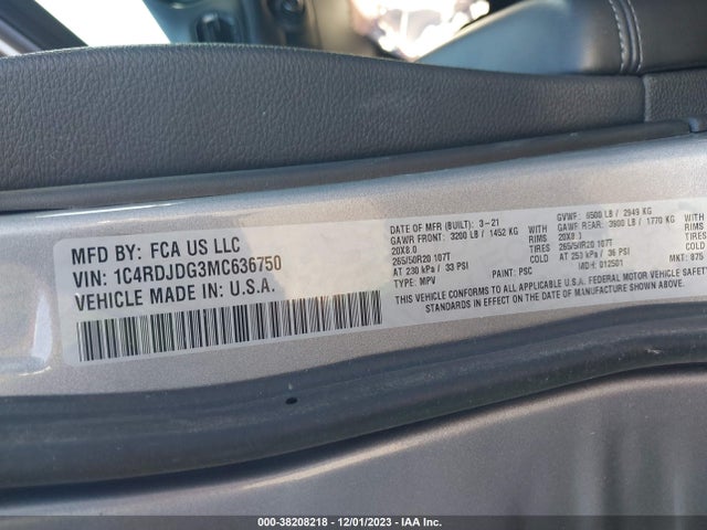 1C4RDJDG3MC636750 Dodge Durango Gt Plus Awd