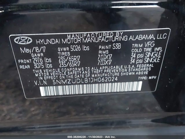 2018 HYUNDAI SANTA FE SPORT 2.4L VIN: 5NMZUDLB1JH062024