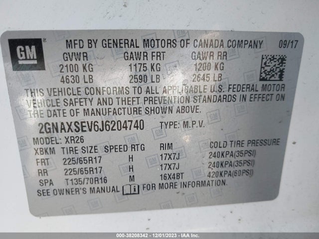 Chevrolet EQUINOX LT 2018 2GNAXSEV6J6204740 Image 9