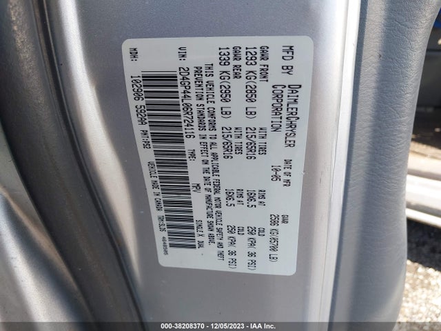 2006 DODGE GRAND CARAVAN SXT VIN: 2D4GP44L06R724116