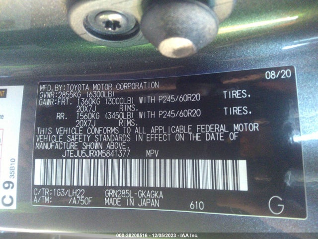 2021 TOYOTA 4RUNNER NIGHTSHADE VIN: JTEJU5JRXM5841377