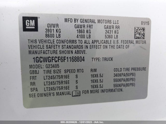 Chevrolet Express 2500 Work Van 2015 1GCWGFCF6F1168804 Image 9