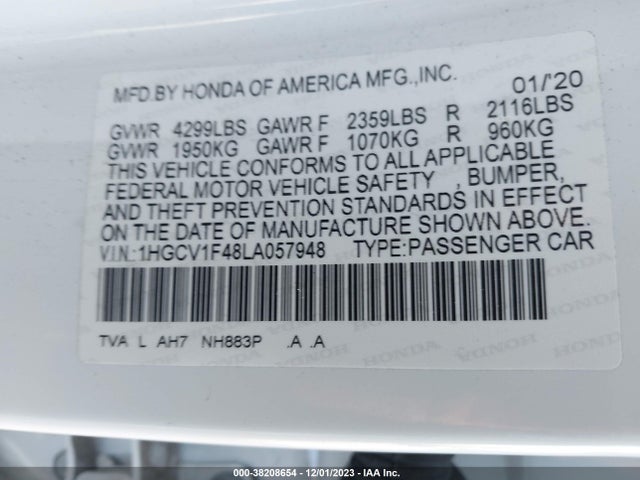 Honda ACCORD EX 2020 1HGCV1F48LA057948 Image 9