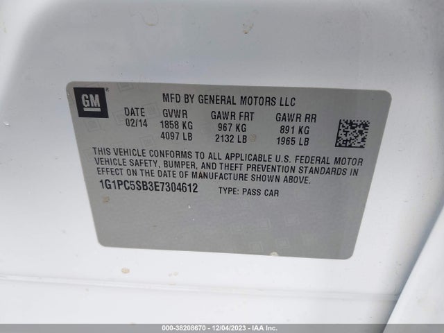 Chevrolet Cruze 1lt Auto 2014 1G1PC5SB3E7304612 Image 9