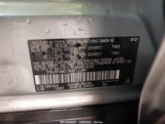 2021 TOYOTA RAV4 LE VIN: 2T3G1RFV6MC179103