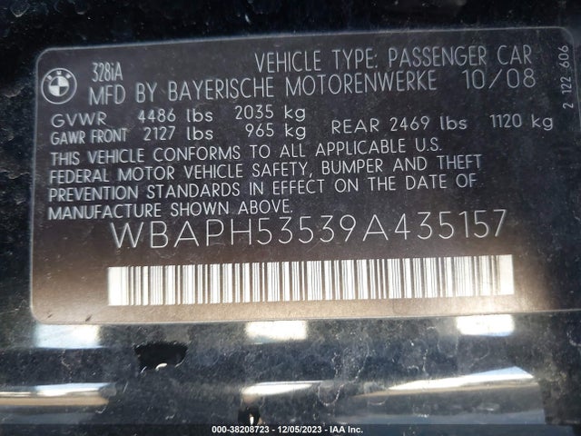 2009 BMW 328I VIN: WBAPH53539A435157
