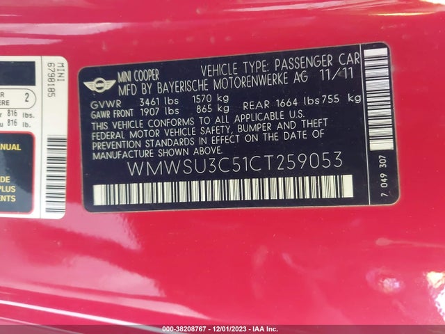 2012 MINI COOPER WMWSU3C51CT259053 Photo 8