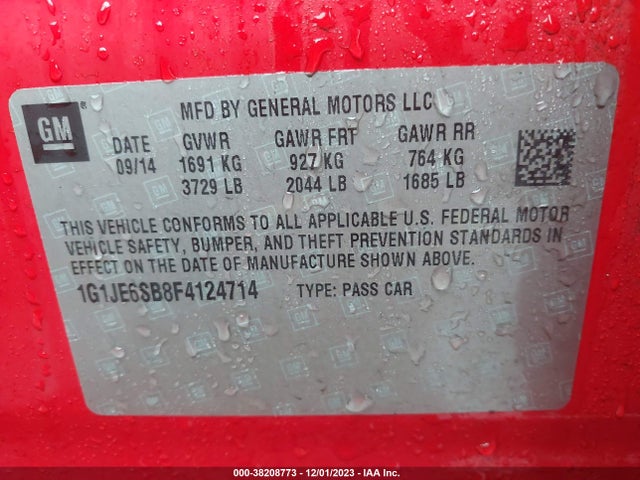 Chevrolet Sonic Ltz Auto 2015 1G1JE6SB8F4124714 Image 9
