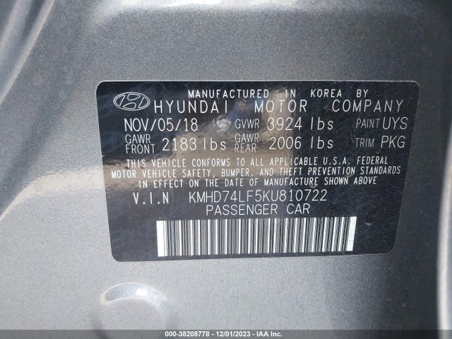Hyundai ELANTRA SE 2019 KMHD74LF5KU810722 Image 9