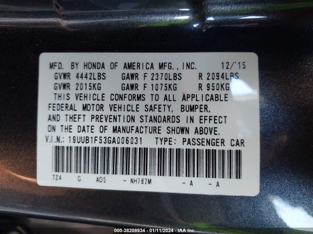 Acura TLX TECH 2016 19UUB1F53GA006031 Image 9
