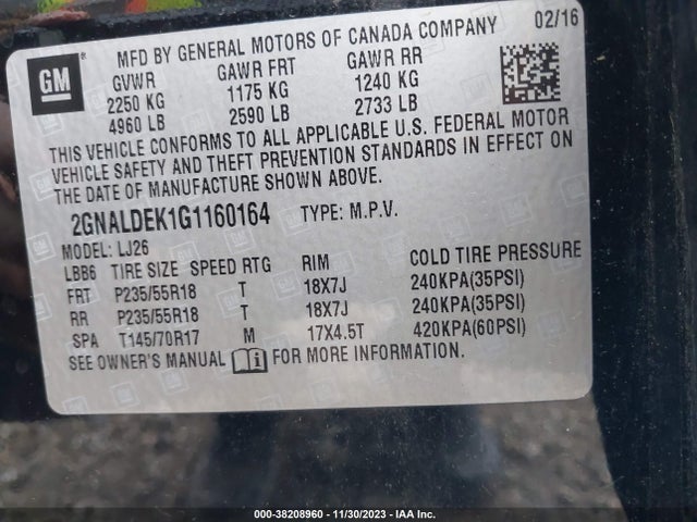 Chevrolet Equinox Ltz 2016 2GNALDEK1G1160164 Image 9