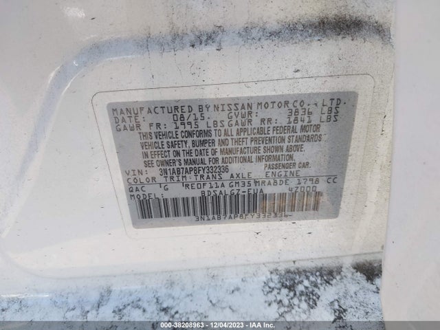 Nissan SENTRA SL 2015 3N1AB7AP8FY332336 Image 9