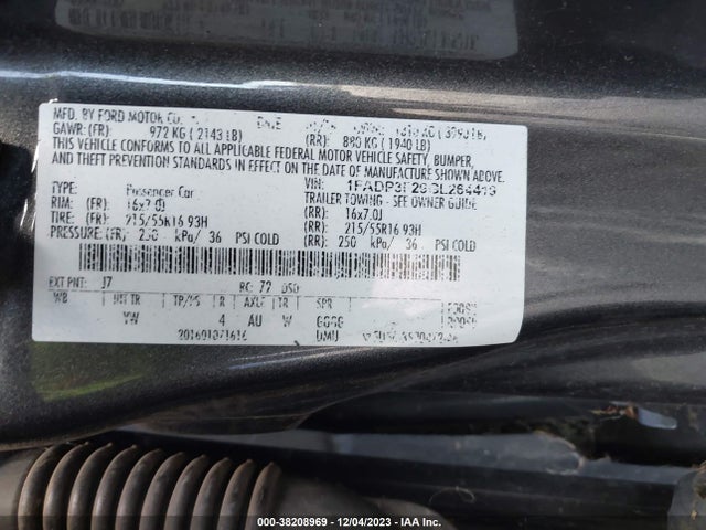 2016 FORD FOCUS SE VIN: 1FADP3F29GL264419