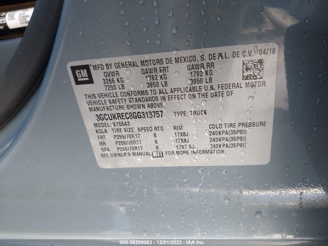 2016 CHEVROLET SILVERADO 1500 1LT VIN: 3GCUKREC8GG313757