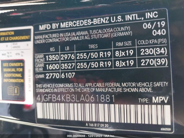 4JGFB4KB3LA061881 Mercedes-Benz GLE 350