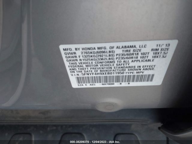 5FNYF4H9XEB011950 Honda Pilot Touring