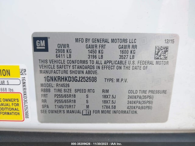 Chevrolet Traverse 2lt 2016 1GNKRHKD3GJ252608 Image 9