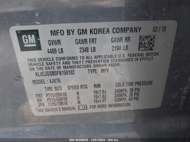 KL4CJGSB5FB158102 Buick Encore Leather