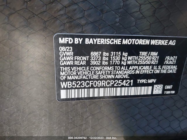 2024 BMW IX XDRIVE50 VIN: WB523CF09RCP25421