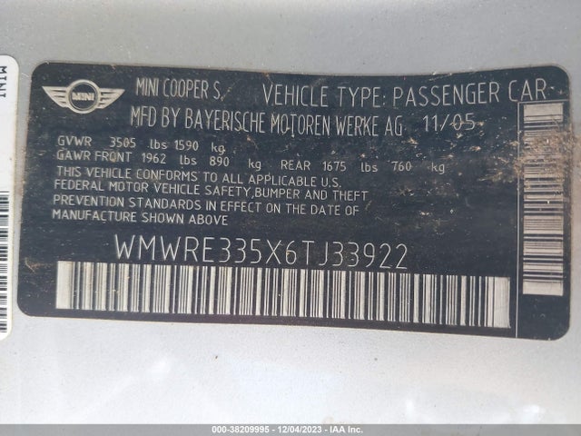 2006 MINI COOPER S WMWRE335X6TJ33922 Photo 8