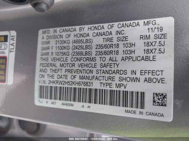 Honda CR-V EX 2019 2HKRW2H52KH676831 Image 9