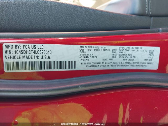 1C4SDHCT4LC393540 Dodge Durango R/t Rwd