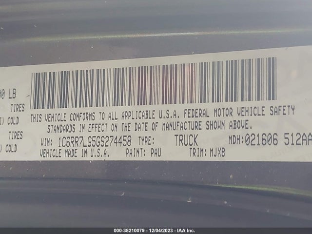2016 RAM 1500 OUTDOORSMAN VIN: 1C6RR7LG5GS274458