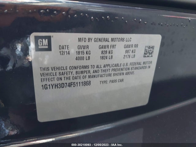 Chevrolet Corvette Stingray Z51 2015 1G1YH3D74F5111868 Image 9