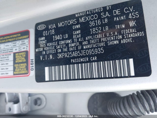 KIA RIO LX 2018 3KPA25AB5JE095935 Image 9