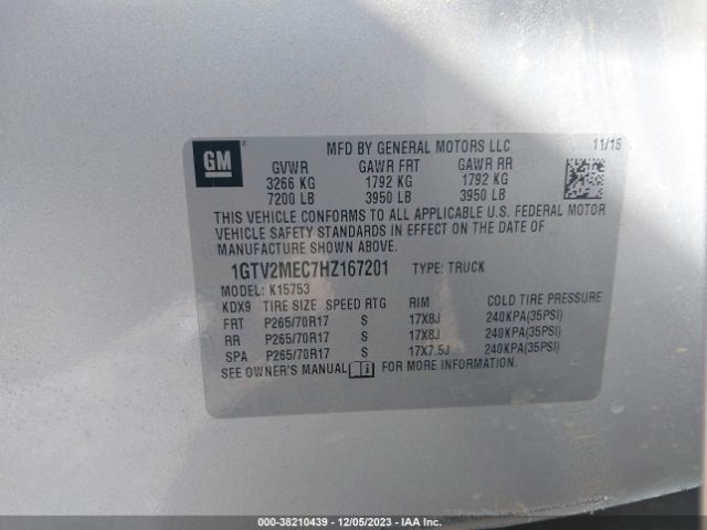 1GTV2MEC7HZ167201 GMC Sierra 1500 Sle